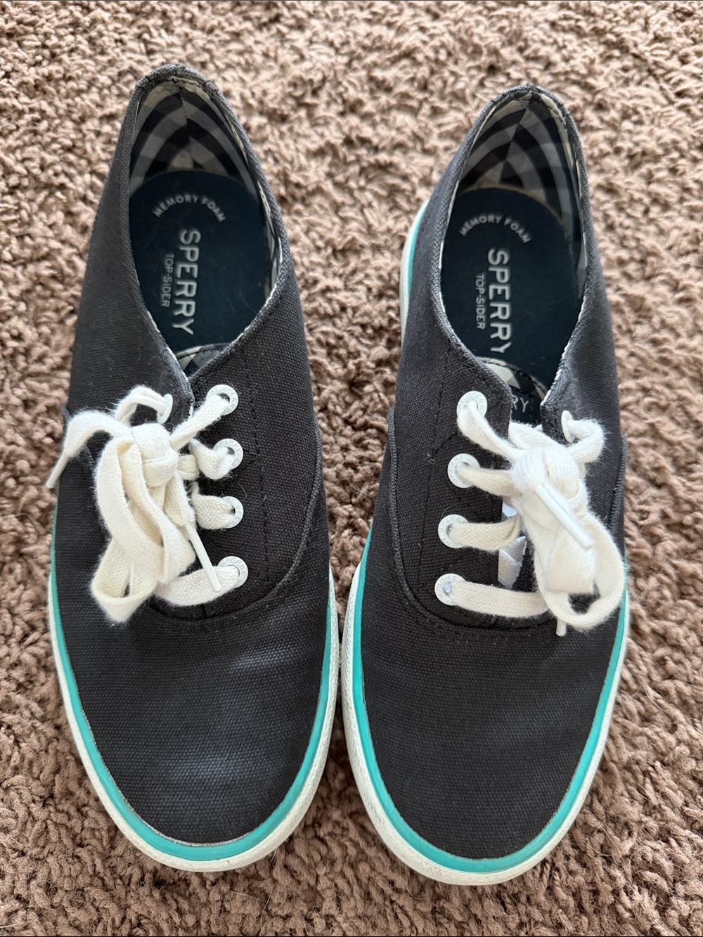 Sperry Black Canvas Sneakers with Teal Accent Size 5.5